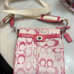 Coach Pink and Cream Signature Crossbody Bag